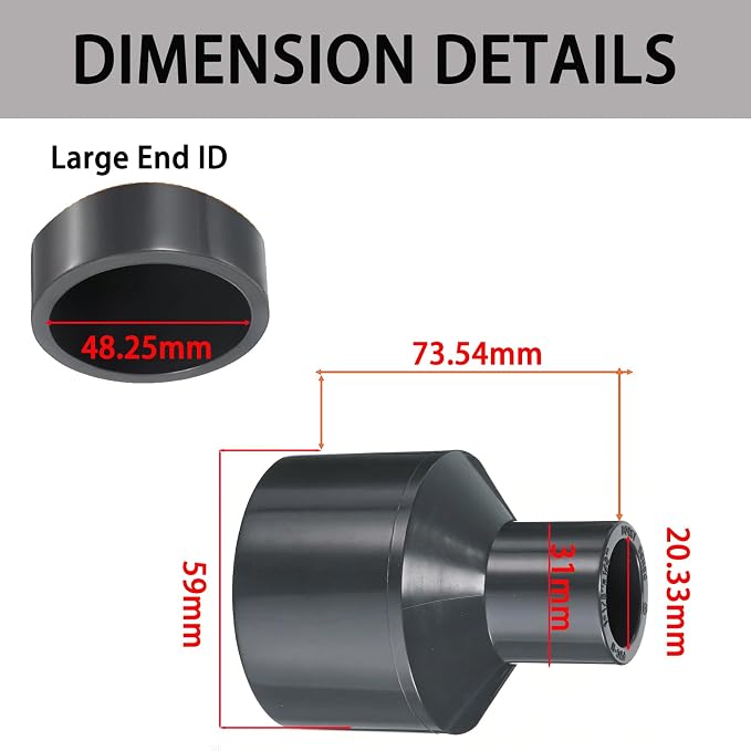 1-1/2 x 1/2 Inch SCH80 PVC Reducing Coupling, Increaser/Reducer Connector Pipe - Image 2