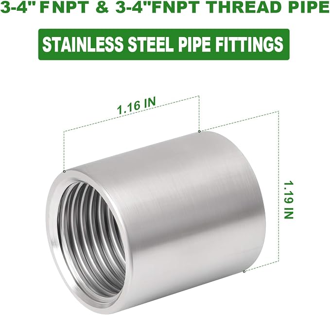 2PCS 304 Stainless Steel Cast Pipe Fitting, 3/4" x 3/4" NPT Female Threaded - Image 4