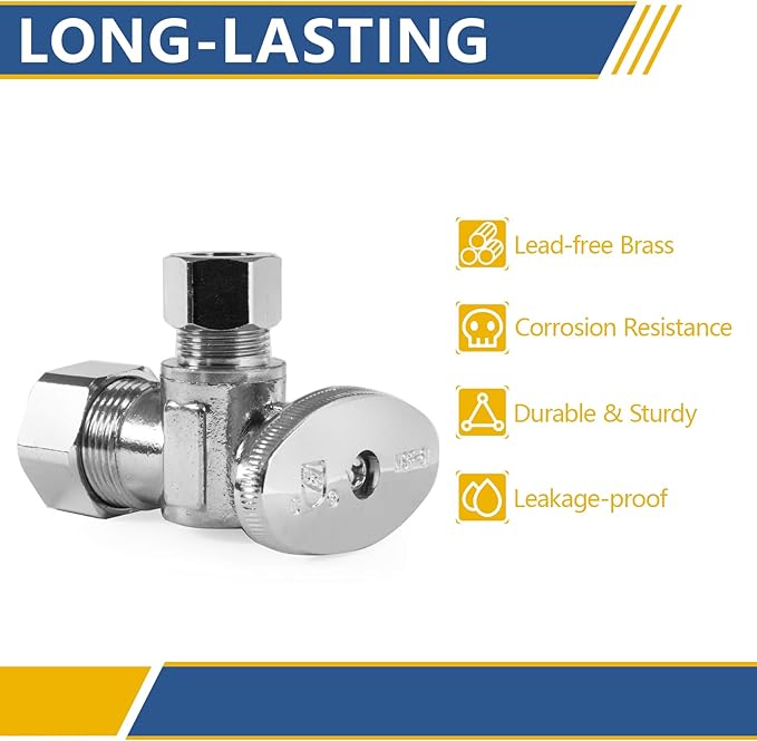 4 Pack GUOFIS Angle Compression Stop Valve, 1/4 Turn Water Shut Off Valve | - Image 3