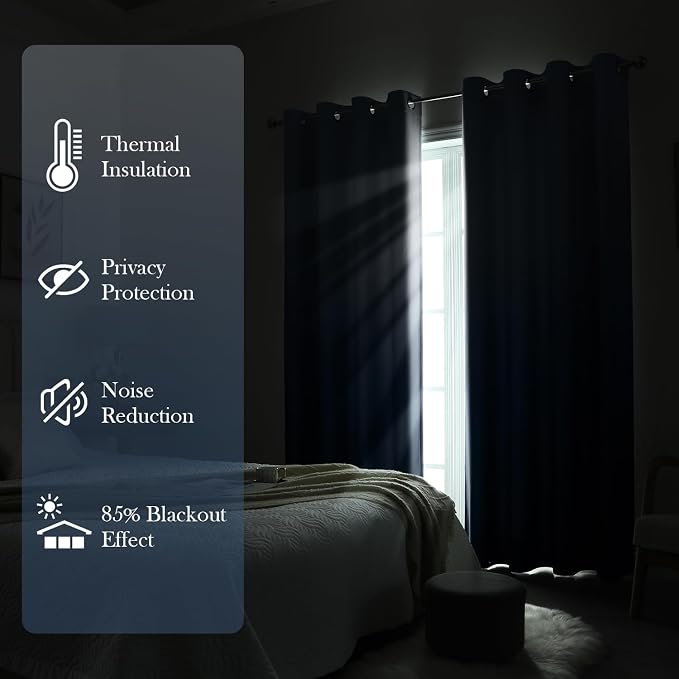 HOMEIDEAS Navy Blue Ombre 100% Blackout 52W x 96L 2 Panels | Gradient, Room - Image 7