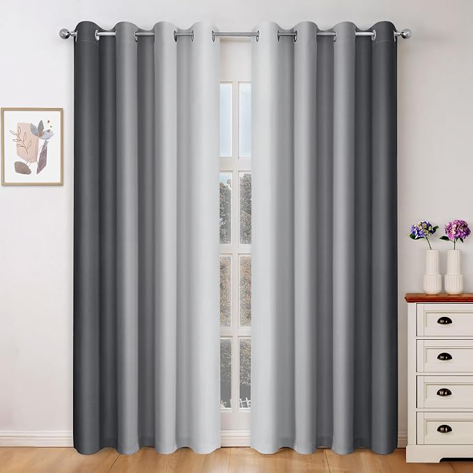 HOMEIDEAS Gray Grey Ombre Blackout Curtains, 52 X 84 Inch Length Gradient Color - Image 9