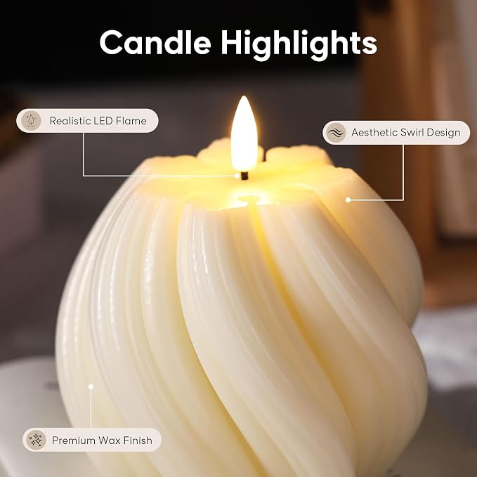 Cream White Swirl Flameless Candle - Image 3