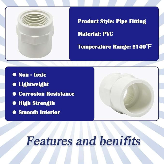 10PCS 3/4 Inch Female Thread White PVC Fittings 2-Way PVC Pipe Coupling Adapter - Image 3