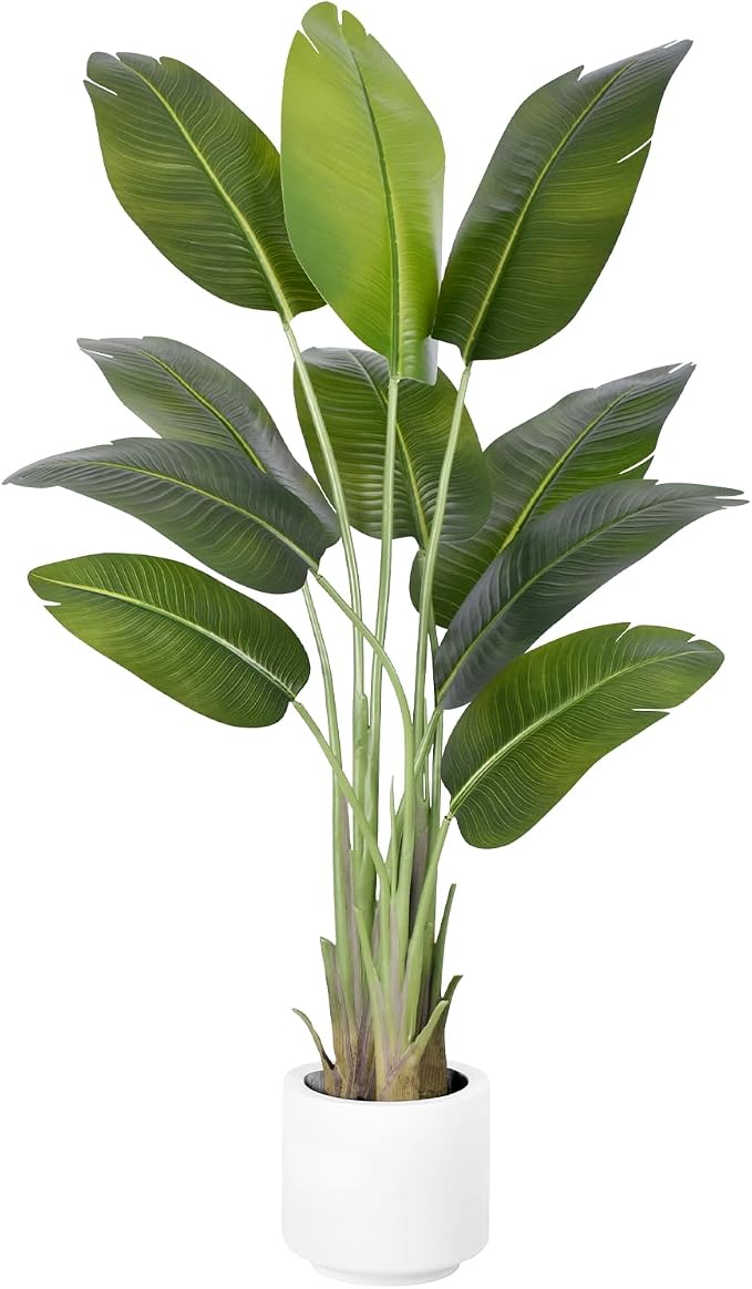 Artificial Bird of Paradise Plant 5Ft Tall Fake Tropical Palm Tree Large Fake by ZEEOZE