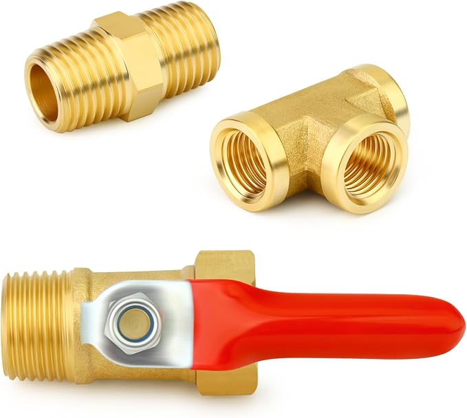 GASHER 6PCS 3/8 Inch NPT Brass Pipe Fitting, Ball Valve, Barstock Tee Brass - Image 7