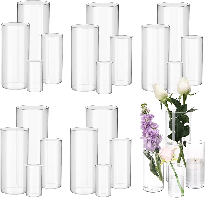 Fixwal 24pcs Clear Glass Cylinder Vases, 10 Inch Tall | Cylinder Vases by Fixwal