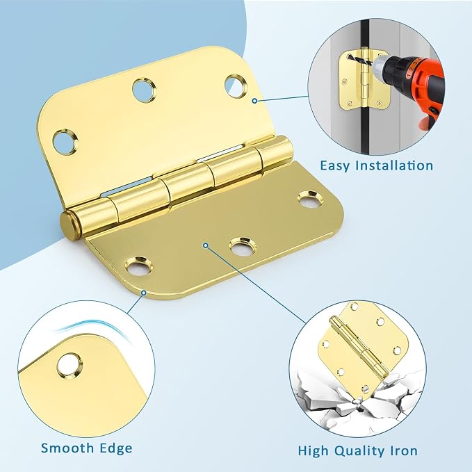 KNOBWELL Polished Brass Door Hinges, 3.5" x 3.5" Gold Door Hinges, 12 Pack | - Image 3