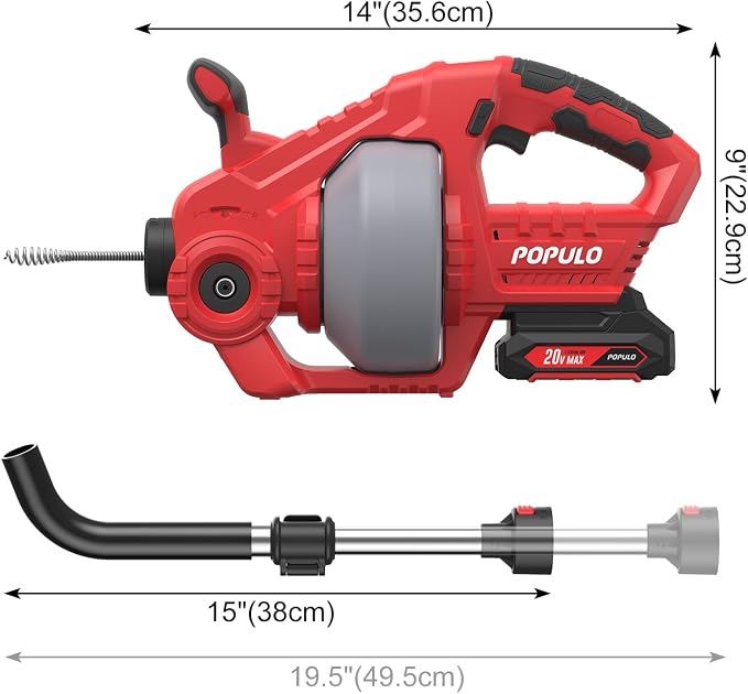 POPULO 20V Cordless Electric Drain Snake, 25Ft Replaceable Cable - Image 8