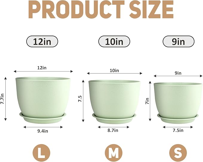 YNNICO Plant Pots 12/10/9 inch Set of 3, Flower Pots - Image 2