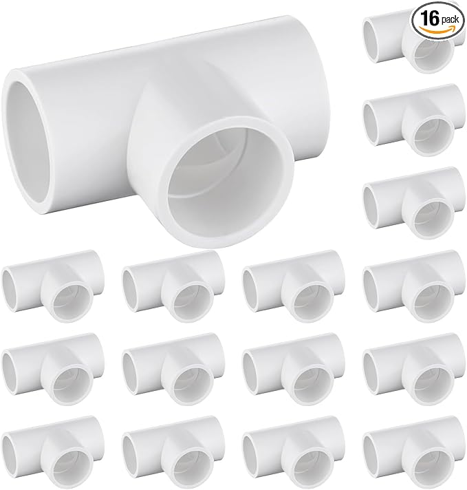 16-Packs 1 inch Tee PVC Fitting 3 Way Furniture Grade Pipe Elbow Connector by TianTianUp