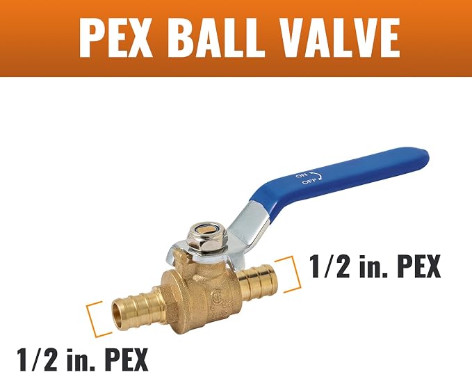 2-PCS PEX Ball Valve 1/2", Full Port Shut Off Valve 1/4 Turn | Brass - Image 3