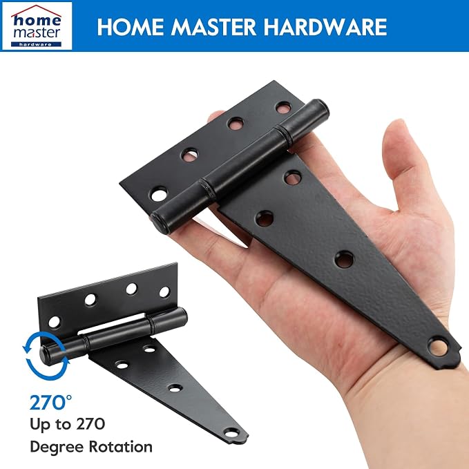 HOME MASTER HARDWARE 8" Heavy Duty Gate Hinges, 4 Pack T Strap Hinges | Steel - Image 3