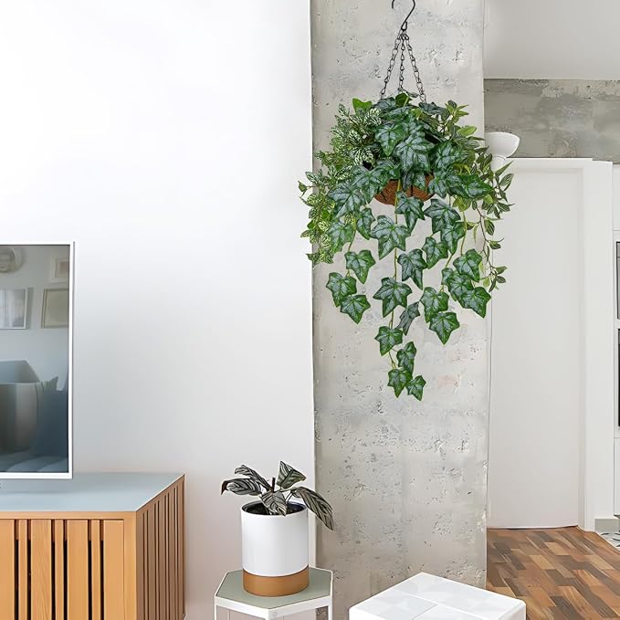 Fake Hanging Plant with Pot, Large Hanging Artificial Plants with Basket & - Image 6