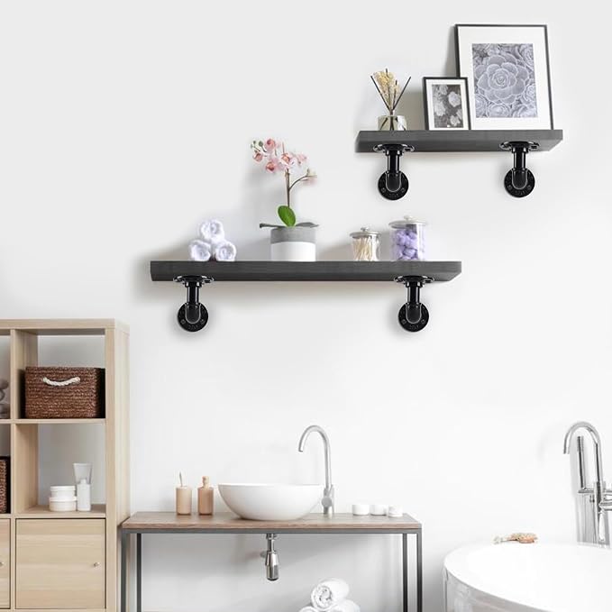 Industrial Pipe Shelf Brackets for 8 10 12 14 inches Board, Iron L Pipe - Image 6
