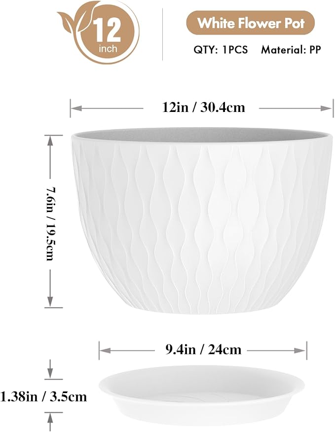WSMKSZ 12 Inch Large Plant Pots - Image 2