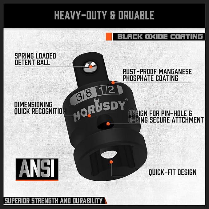 HORUSDY 5-Piece Impact Socket Adapter and Reducer Set, 1/4-Inch Hex Shank - Image 4
