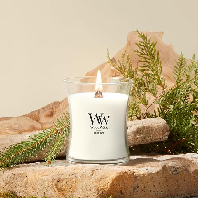 WoodWick Medium Hourglass Candle White Teak - Image 2