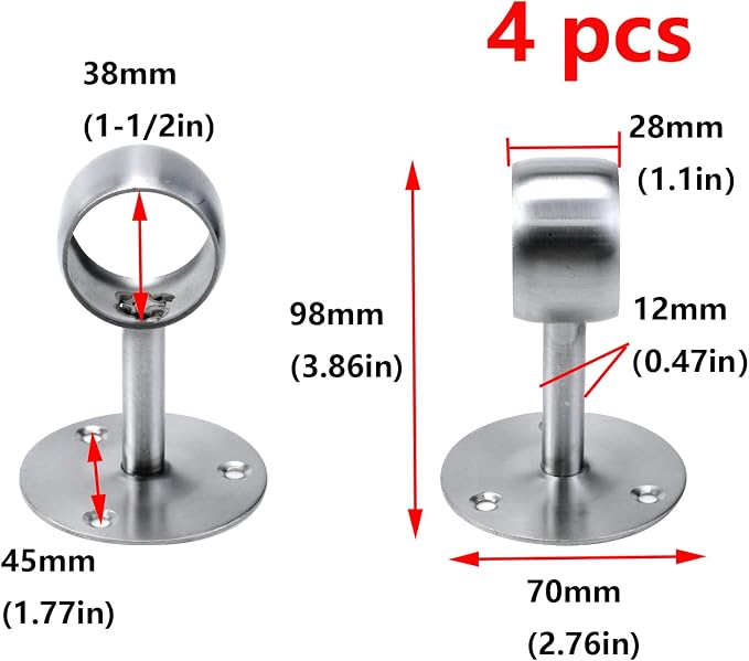 Antrader 1-1/2" Curtain Rod Ceiling Mount Bracket, Stainless Steel Flange - Image 3