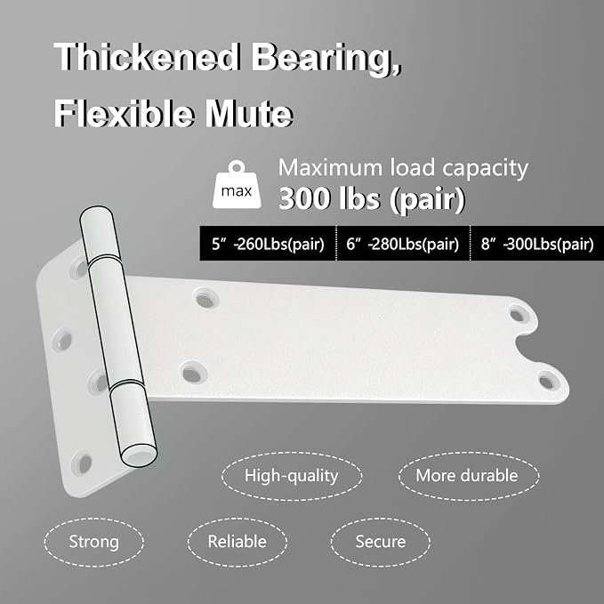 6 Pack 8" Door Hinges, 300 Lbs Capacity Heavy Duty Gate Hinges | Matte white - Image 3