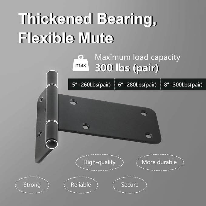 6 Pack 5" Door Hinges, 260 Lbs Capacity Heavy Duty Gate Hinges | Matte black - Image 3