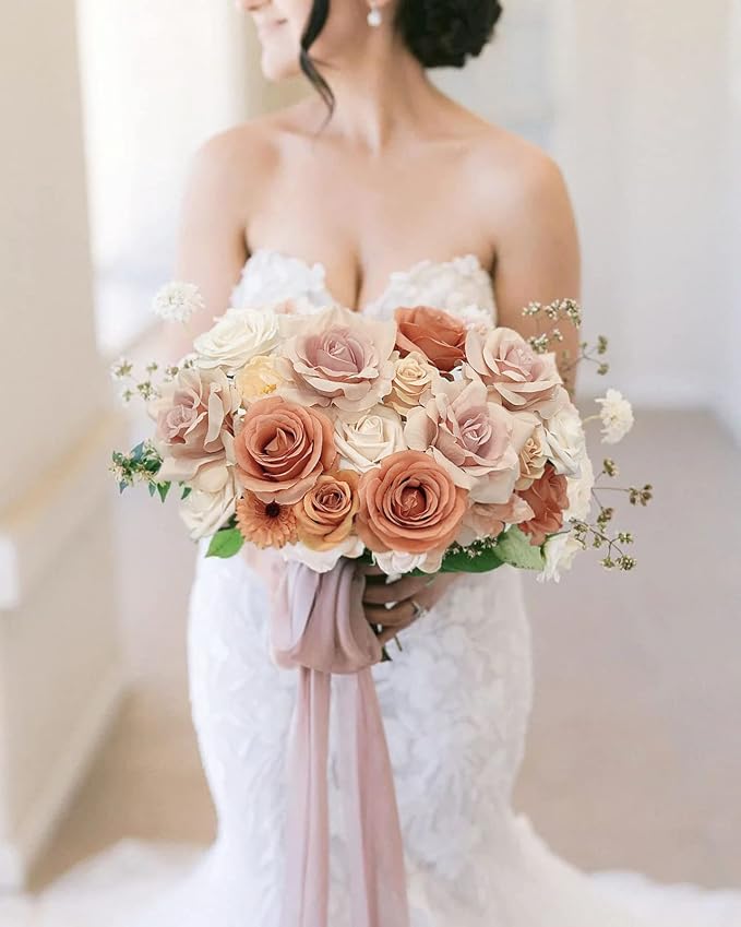 FACINOC Roses Artificial Flowers Dusty Nude Fake Flower - Image 2