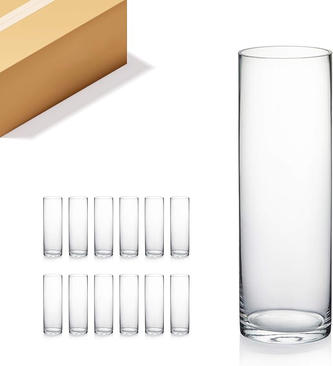 WGVI Quality Thick Weighted Clear Cylinder Glass Vases, Flower Arrangement by WGVInternational-OpusGlassware