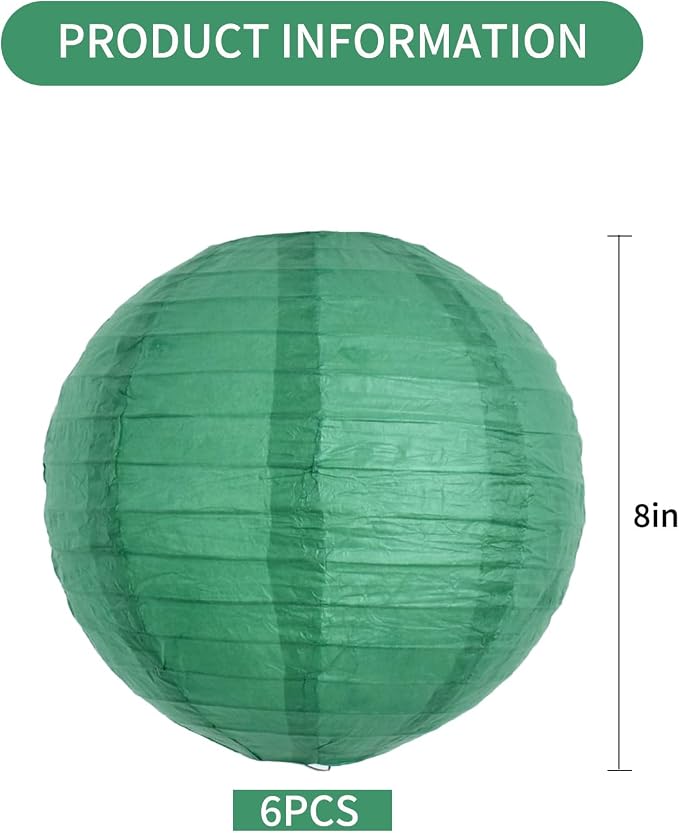 BEISHIDA 8 Inch Green Paper Lanterns 6 Packs Hanging Round Chinese Lantern | - Image 2