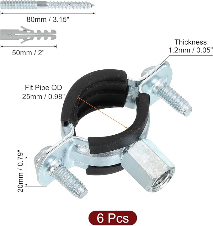 uxcell 6 Pcs Adjustable Pipe Bracket Clamp - Image 2