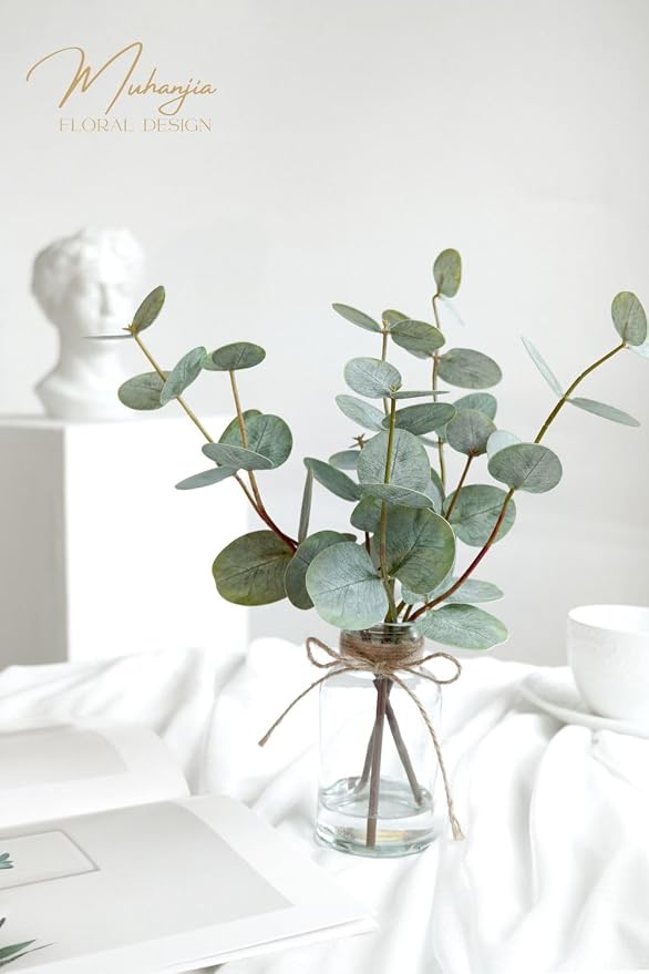 Muhanjia Artificial Eucalyptus Stems in Glass Vase - Image 3