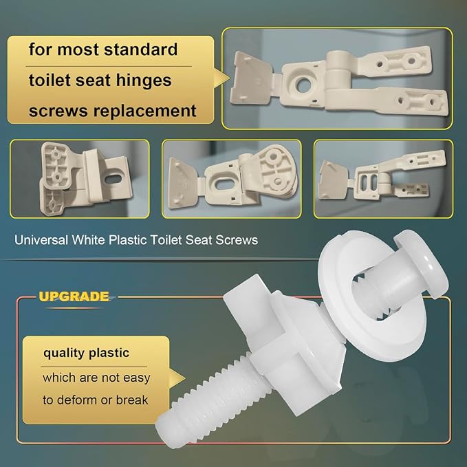 2 Pack Universal White Plastic Toilet Seat Screws Replacement, Toilet Seat - Image 4