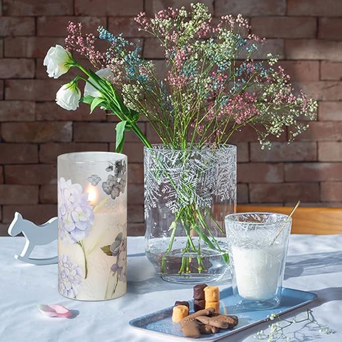 Rechargeable Hydrangea Glass Flameless Candles - Image 6