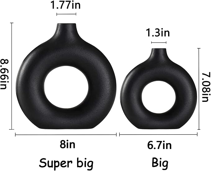 Ceramic Vases Set of 2, Modern Black Round Vase Rustic Home Decor, Donut - Image 6