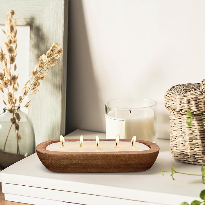 Aromatherapy Candle, SEVEYEE Vanilla Candle 5wicks 16oz, Large Wooden Bowl - Image 2