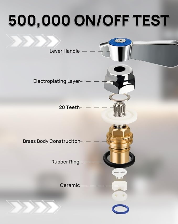 Brass Handle Stem Assembly Ceramic Faucet Valve Cartridge 20 Teeth Commercial - Image 3