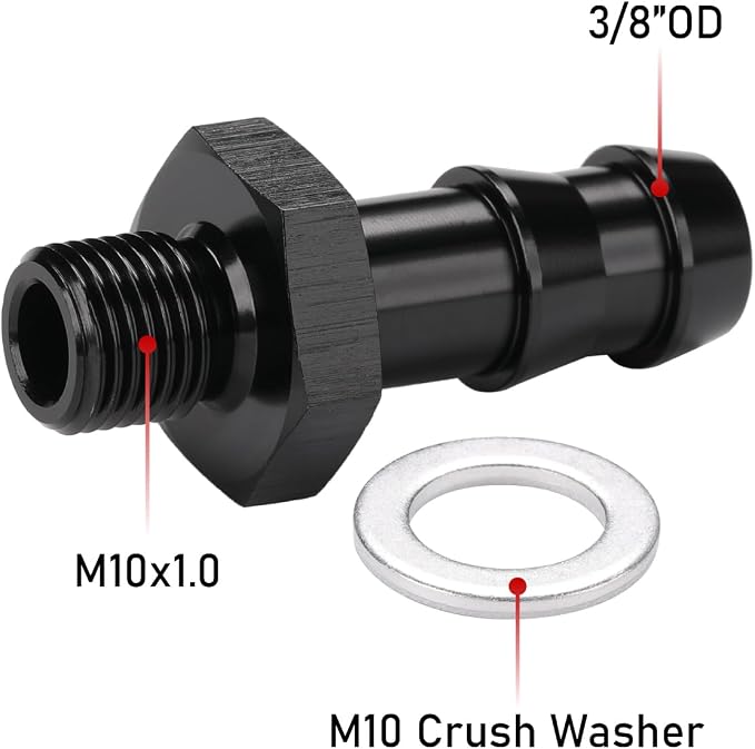 M10x1.0 Male Metric to 3/8 Barb Fuel Pump Outlet Adapter Fitting Aluminum Black - Image 2