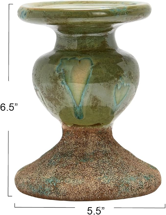 Creative Co-Op 2-Tone Sculptural Terracotta Pillar Candle Holder, Distressed - Image 2
