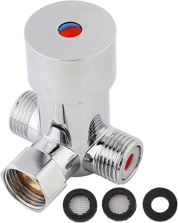 G1/2 Hot Cold Water Mixing Valve 3 Ways Solid Brass Thermostatic Mixer by Walfront