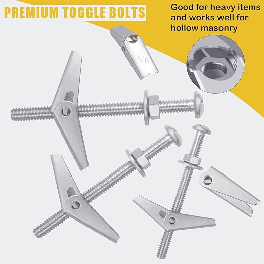 Toggle Bolts for Drywall 48pcs, 1/4 3/16 1/8 Zinc-Plated Butterfly Anchors | - Image 6