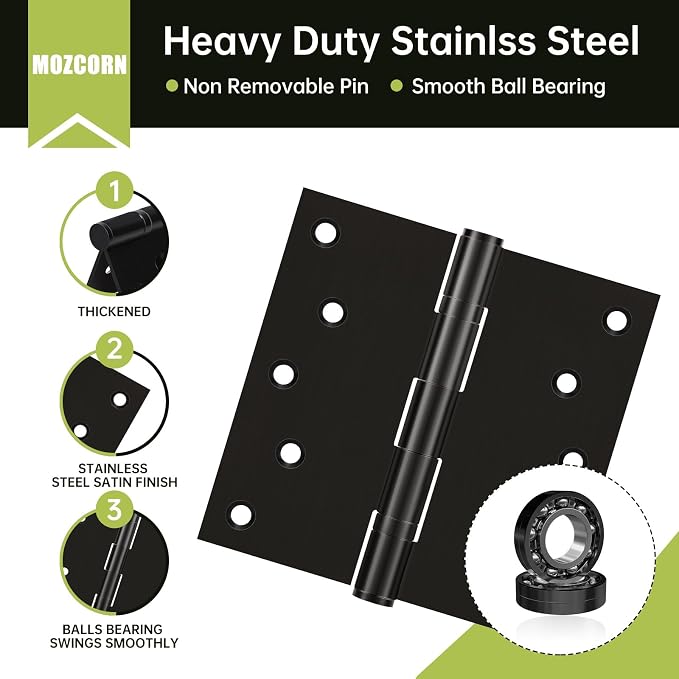 Black Stainless Steel Door Hinges 5x5 Inches, Heavy Duty Ball Bearing Hinges - Image 3
