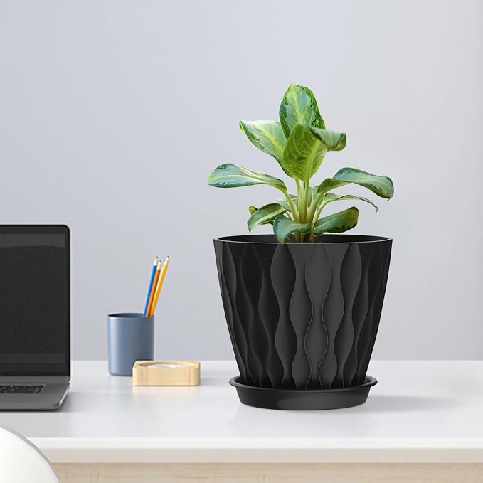Meowell 6 inch Plant Pots, 5 Pack Flower Pots - Image 5