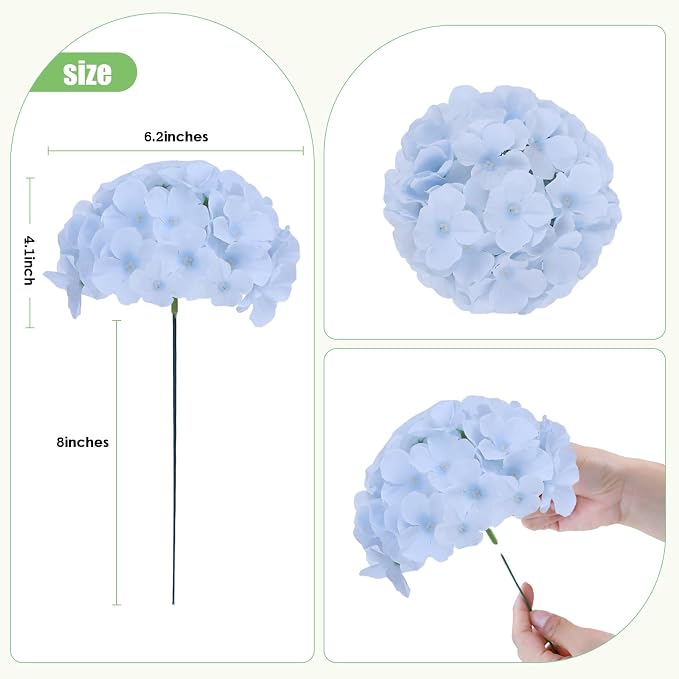 AVIVIHO 65pcs Baby Blue Fake Flowers Hydrangea Artificial Flowers Bulk Silk - Image 3