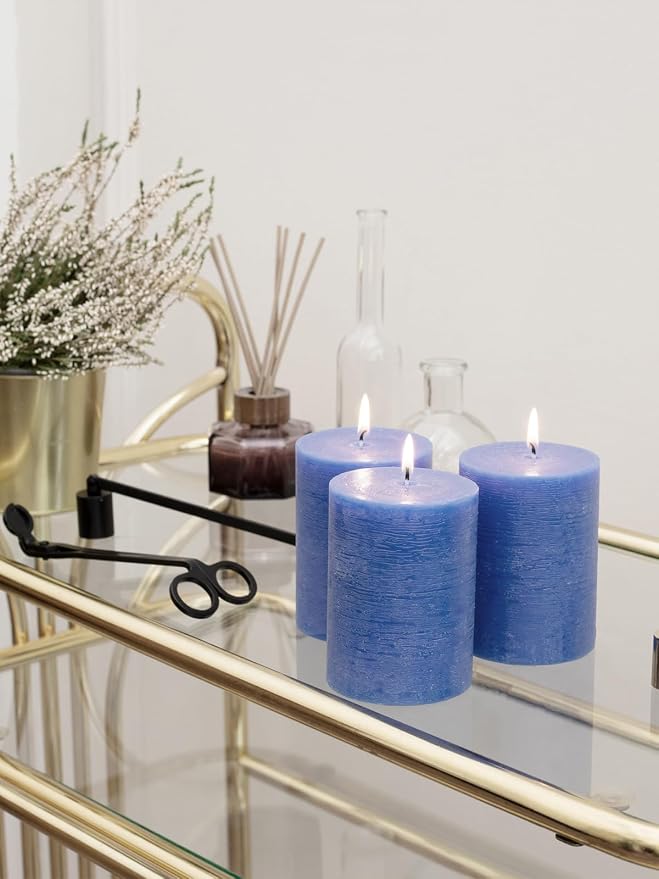 3x4 inch Pillar Candles Set of 3 – Unscented Dripless Rustic Blue Candles - Image 6