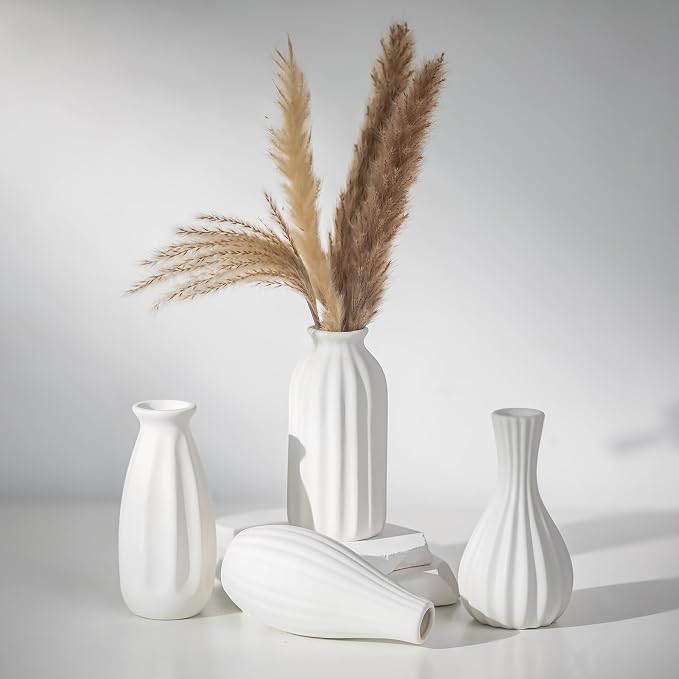 NUPTIO White Ceramic Bud Vase: Small Assorted Vases 4 Pcs, Unglazed | Table by Nuptio