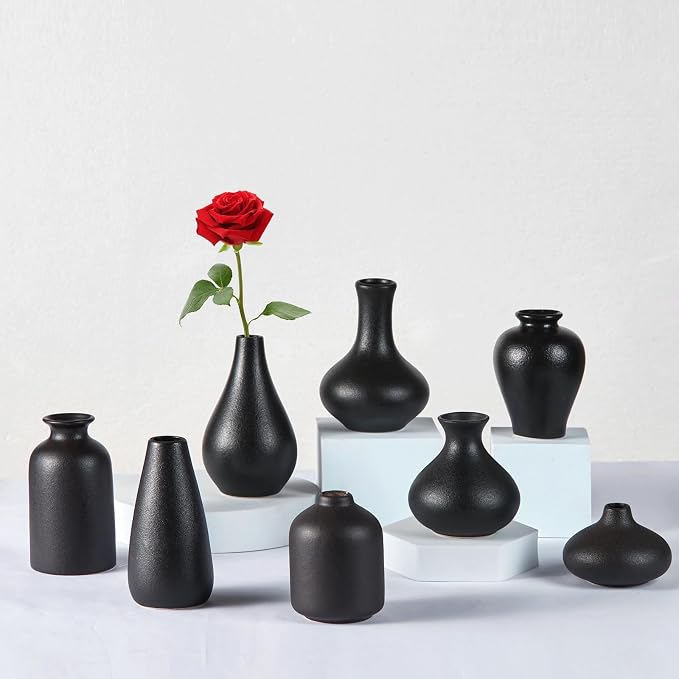 Small Black Vases Set of 8 by Linyona