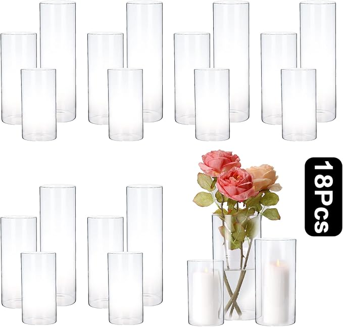 PHOSPHOR Hurricand Candle Holder 18 PCS, Glass Pillar Candle Holder by PHOSPHOR