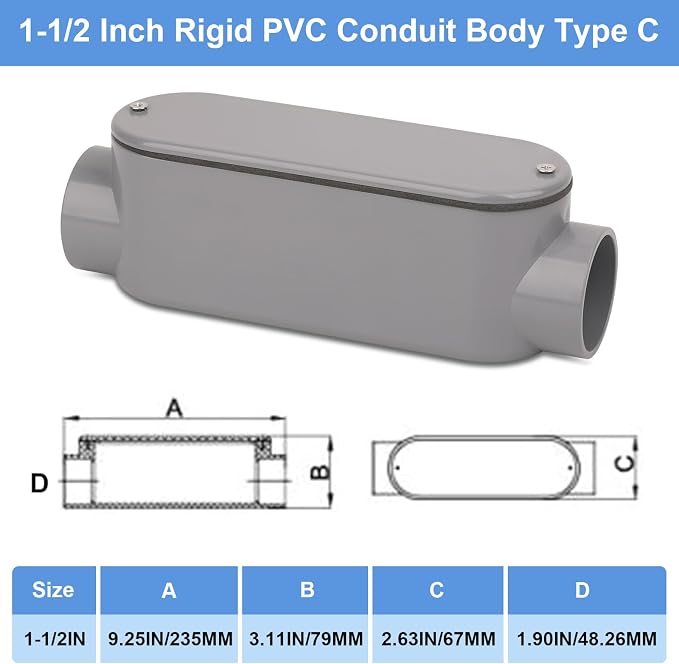 2Pack 1-1/2 Inch Rigid PVC Conduit Body Type C 1.50IN Slip x Slip PVC Conduit - Image 2