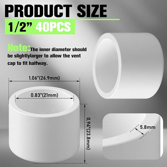 40 Packs 1/2 Inch PVC Pipe End Cap, Fitting 0.84" OD Schedule 40 Furniture Grade - Image 2