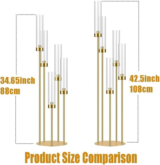 35in 2 Set Gold Candelabra Candle Centerpieces - Image 6