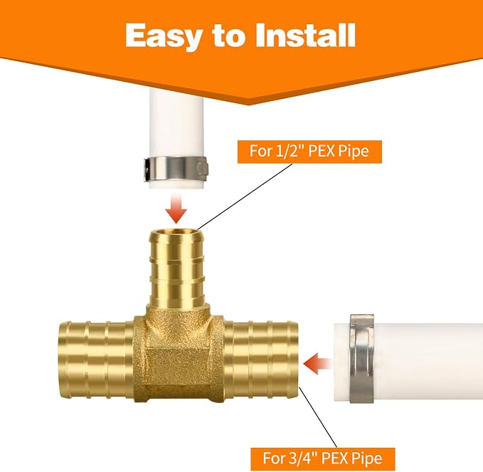 12 Pack 3/4" × 3/4" × 1/2" Brass PEX TEE Fittings | - Image 4