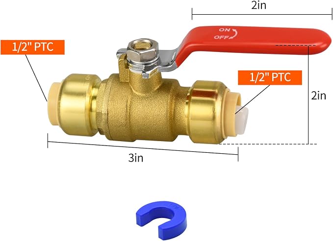 2pcs 1/2" Push Fit Ball Valve - Image 2